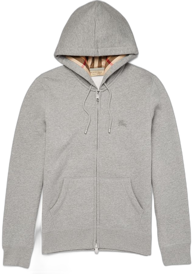 Burberry Cotton Blend Zip Up Hoodie Grey